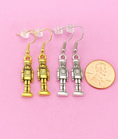 Gold or Silver Nutcracker Soldier Ballet Charm Earrings, N676Z