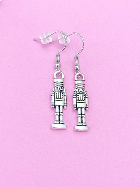 Silver Nutcracker Soldier Ballet Charm Earrings, N676X