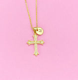 Gold Cross Charm Necklace, Cubic Zirconia, N3802