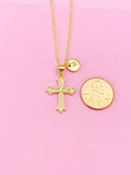 Gold Cross Charm Necklace, Cubic Zirconia, N3802
