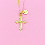 Gold Cross Charm Necklace, Cubic Zirconia, N3802