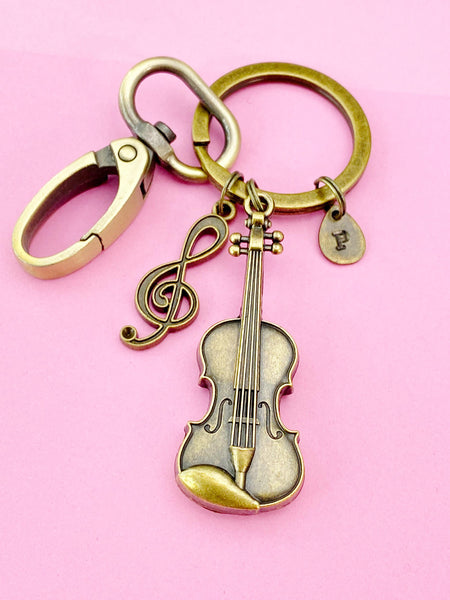Bronze Violin Clef Music Note Charm Keychain, Viola Charm, Cello Charm, Fiddle Charm Music Keychain, N5770A
