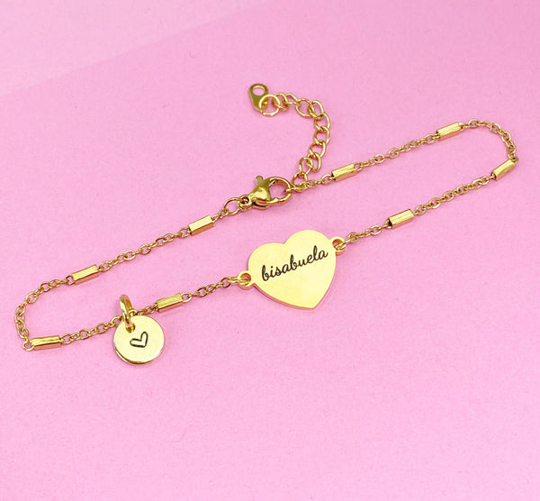 Gold Bisabuela Bracelet, Heart, Great Grandmother Bracelet, Bisabuela Gifts, Great Grandmother Jewelry, Mother's Day Gift, D472