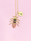Gold Ant Necklace, Initial Charm, Insect Pendant