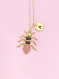 Gold Ant Necklace, Initial Charm, Insect Pendant
