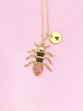 Gold Ant Necklace, Initial Charm, Insect Pendant