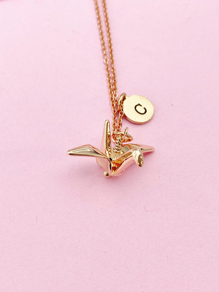 Rose Gold Paper Crane Necklace, Gold and Silver Option, N1882