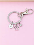 Paw Print Keychain, Initial Charm, Pet Memorial, Veterinarian Gift