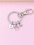 Paw Print Keychain, Initial Charm, Pet Memorial, Veterinarian Gift