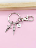 Silver Medical Syringe Caduceus Charm Keychain, Gifts for Medical School, Phlebotomy Phlebotomist, N1977