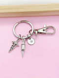 Silver Medical Syringe Caduceus Charm Keychain, Gifts for Medical School, Phlebotomy Phlebotomist, N1977