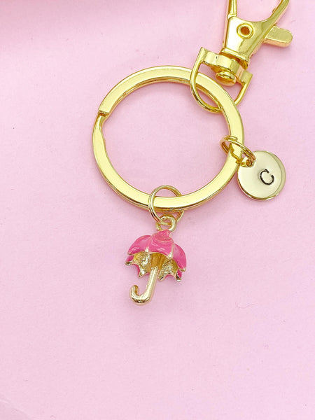 Gold Pink Umbrella Charm Keychain, N4781