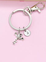 Frog Keychain, Silver Frog Charm Keychain, Frog Jewelry, Personalized Keychain, Initial Charm, Initial Keychain, N5034Z