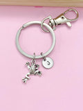 Frog Keychain, Silver Frog Charm Keychain, Frog Jewelry, Personalized Keychain, Initial Charm, Initial Keychain, N5034Z