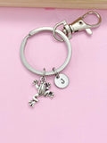 Silver Frog Keychain, Personalized Initial Charm
