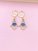 Gold Blue Evil Eye Charm Earrings, Lucky Hamsa Blue Evil Eye Charm Earrings, Protection Gift, N3142
