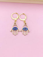 Gold Blue Evil Eye Charm Earrings, Lucky Hamsa Blue Evil Eye Charm Earrings, Protection Gift, N3142