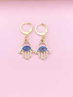 Gold Blue Evil Eye Charm Earrings, Lucky Hamsa Blue Evil Eye Charm Earrings, Protection Gift, N3142