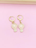 Gold Light Bulb Earrings, Lightbulb with Heart Earrings, Teacher Appreciation Gift, Gifts for Teacher, Teacher Thank You, N3239