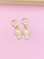 Gold Light Bulb Earrings, Lightbulb with Heart Earrings, Teacher Appreciation Gift, Gifts for Teacher, Teacher Thank You, N3239