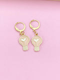 Gold Light Bulb Earrings, Lightbulb with Heart Earrings, Teacher Appreciation Gift, Gifts for Teacher, Teacher Thank You, N3239