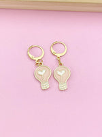 Gold Light Bulb Earrings, Lightbulb with Heart Earrings, Teacher Appreciation Gift, Gifts for Teacher, Teacher Thank You, N3239