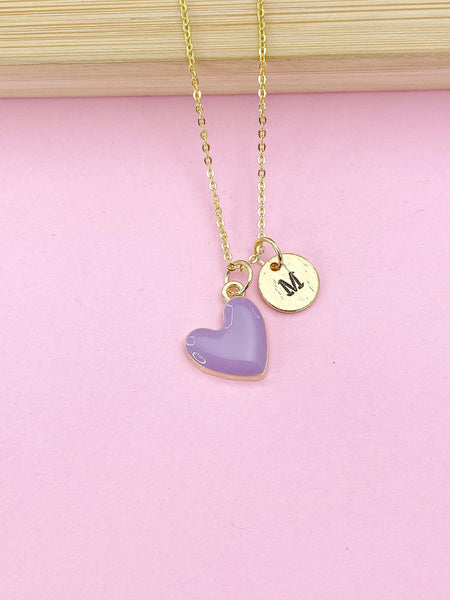 Gold Purple Heart Charm Necklace, N4314