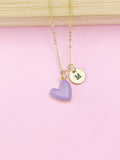 Gold Purple Heart Charm Necklace, N4314