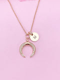 Rose Gold Half Moon Charm Necklace, Crescent Moon Necklace, Double Horn Necklace, N3098
