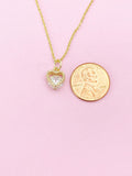Gold Heart Charm Necklace, CZ Diamond, N2788
