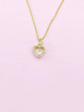 Gold Heart Charm Necklace, CZ Diamond, N2788