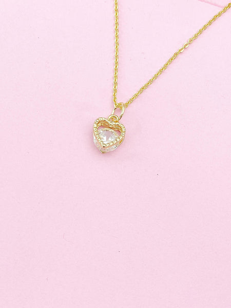 Gold Heart Charm Necklace, CZ Diamond, N2788