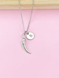 Chili Pepper Charm Necklace, Initial, Stainless Steel Chain