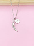 Chili Pepper Charm Necklace, Initial, Stainless Steel Chain