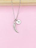 Chili Pepper Charm Necklace, Initial, Stainless Steel Chain