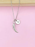 Chili Pepper Charm Necklace, Initial, Stainless Steel Chain