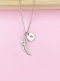 Chili Pepper Charm Necklace, Initial, Stainless Steel Chain