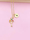 Gold Cocktail Charm Necklace, Initial Pendant