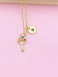 Gold Cocktail Charm Necklace, Initial Pendant
