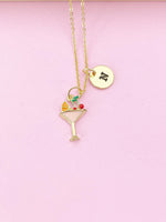 Gold Wine Glass Charm Necklace, Goblet Wine, Cocktail Charm, N3176A
