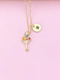 Gold Cocktail Charm Necklace, Initial Pendant