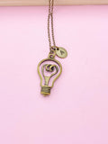 Bronze Light Bulb Initial Necklace, Science Gift