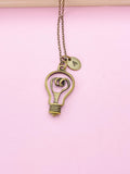 Bronze Light Bulb Initial Necklace, Science Gift