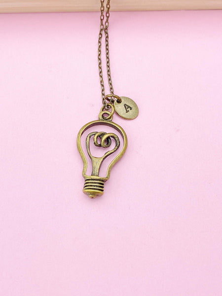 Bronze Light Bulb Charm Necklace, Bulb Charm, Science Club Gift, N2280