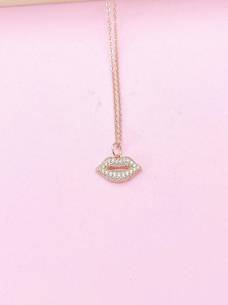 Rose Gold Lip Charm Necklace, Best Friends Gift, N1553