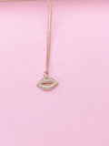 Rose Gold Lip Necklace, Cubic Zirconia Brass Charm