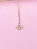 Rose Gold Lip Necklace, Cubic Zirconia Brass Charm