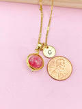 Gold Natural Quartz Imitation Rhodochrosite Charm Necklace, Gemstone Jewelry, N3967C