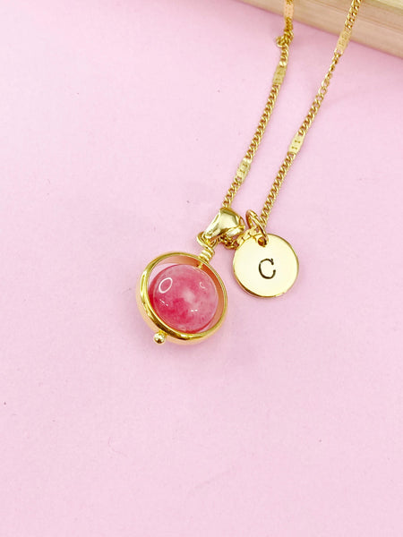 Gold Natural Quartz Imitation Rhodochrosite Charm Necklace, Gemstone Jewelry, N3967C