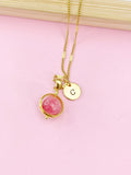 Gold Natural Quartz Imitation Rhodochrosite Charm Necklace, Gemstone Jewelry, N3967C